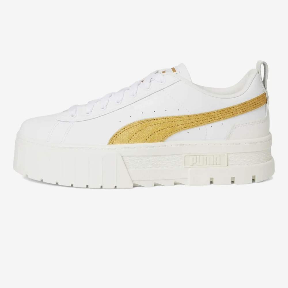 Puma MAYZE White Sneakers with Gold Stripe